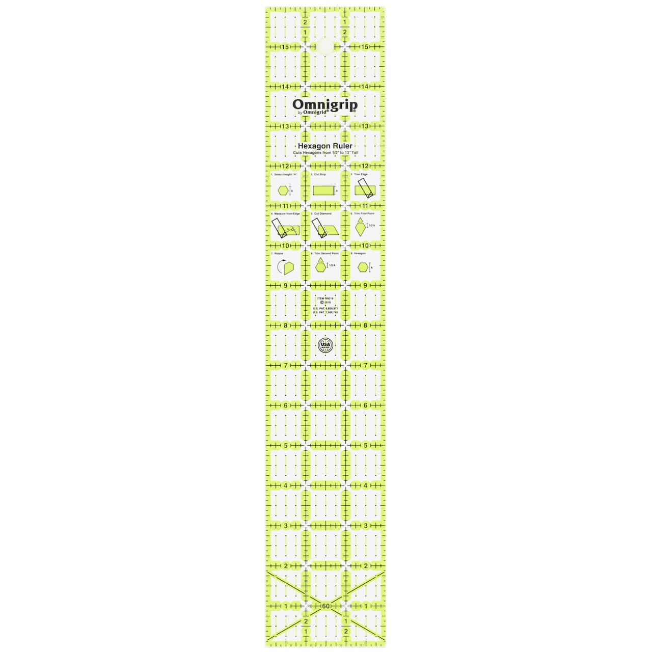 Omnigrip Non-Slip Hexagon Quilting Ruler, 3&#x22; x 16&#x22;